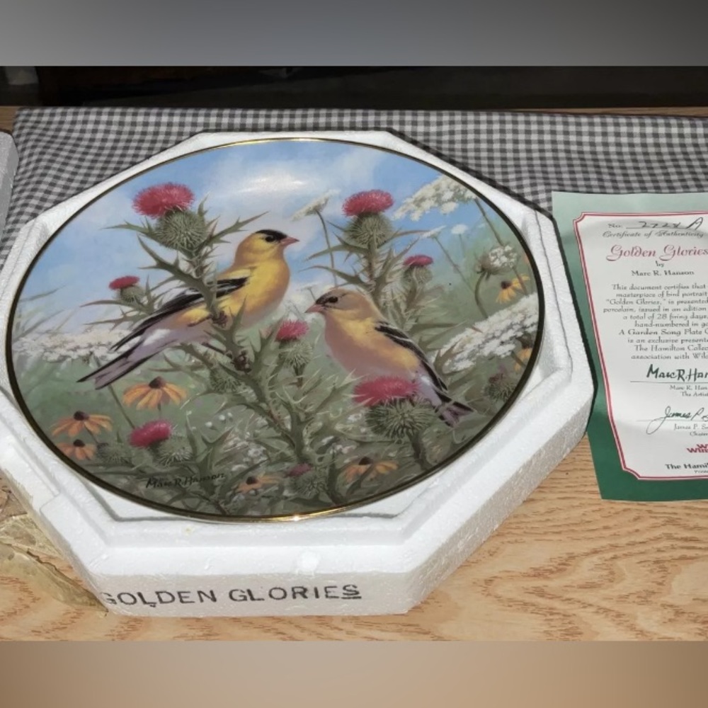The Hamilton Collection Wild Wings 🪽 Plate Golden Glories 8.25"Birds 🕊️W/ CERT